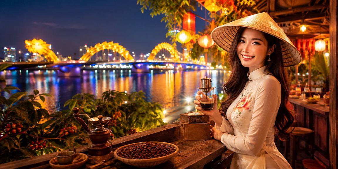 Khung cảnh casino hiện đại tại Đà Nẵng kết hợp hình ảnh nón lá truyền thống Việt